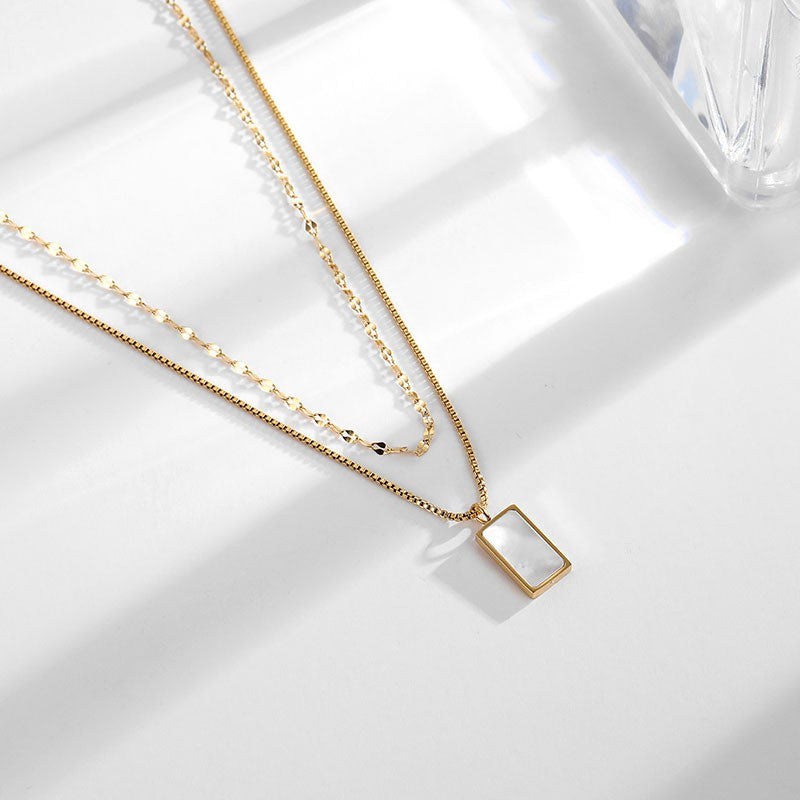 Double Layer Shell Rectangle Necklace