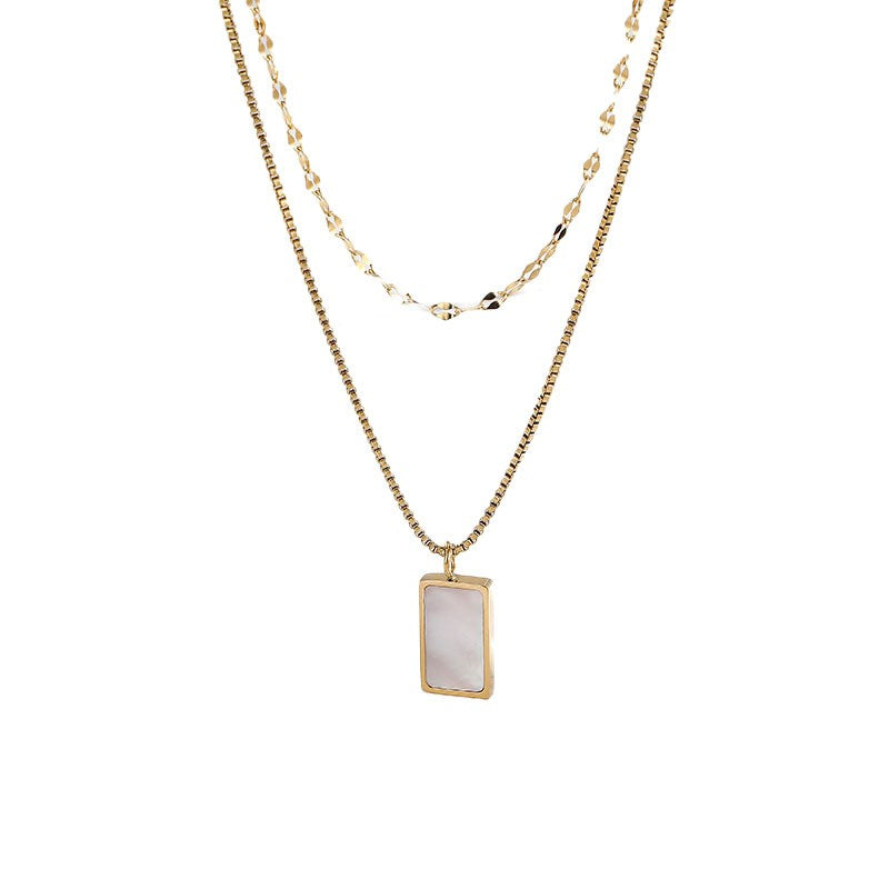 Double Layer Shell Rectangle Necklace