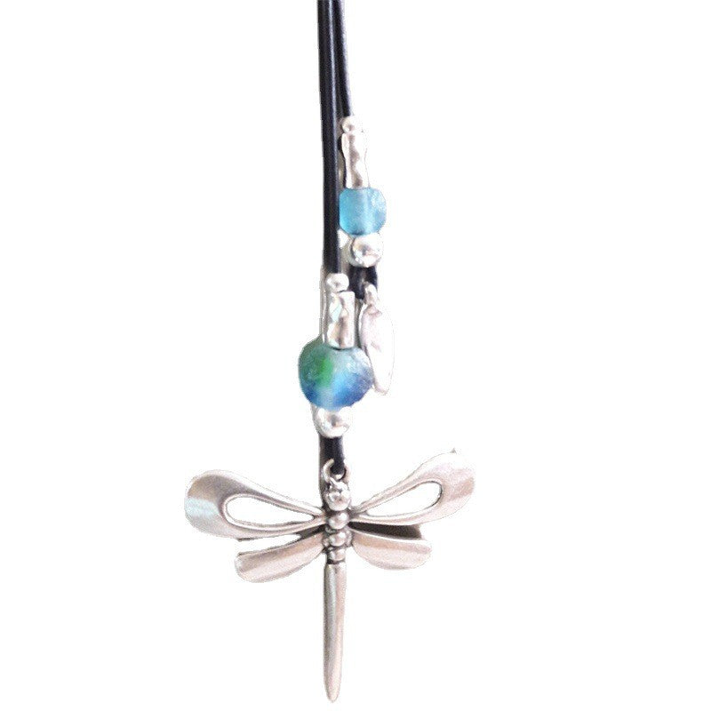 Dragonfly Leather Cord Necklace