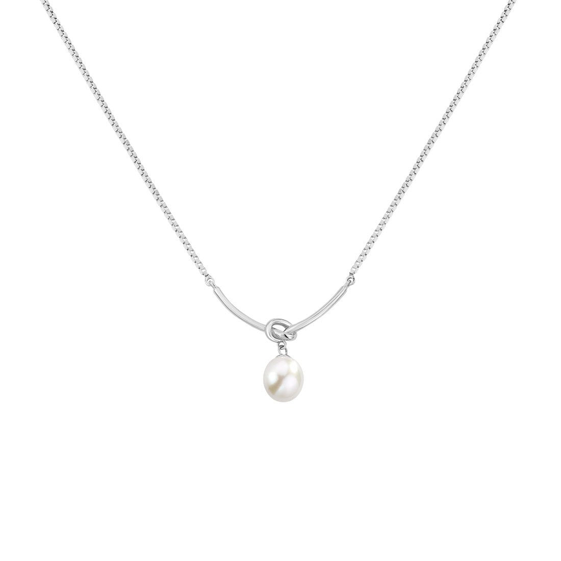 Curved Bar Knot Pearl Necklace