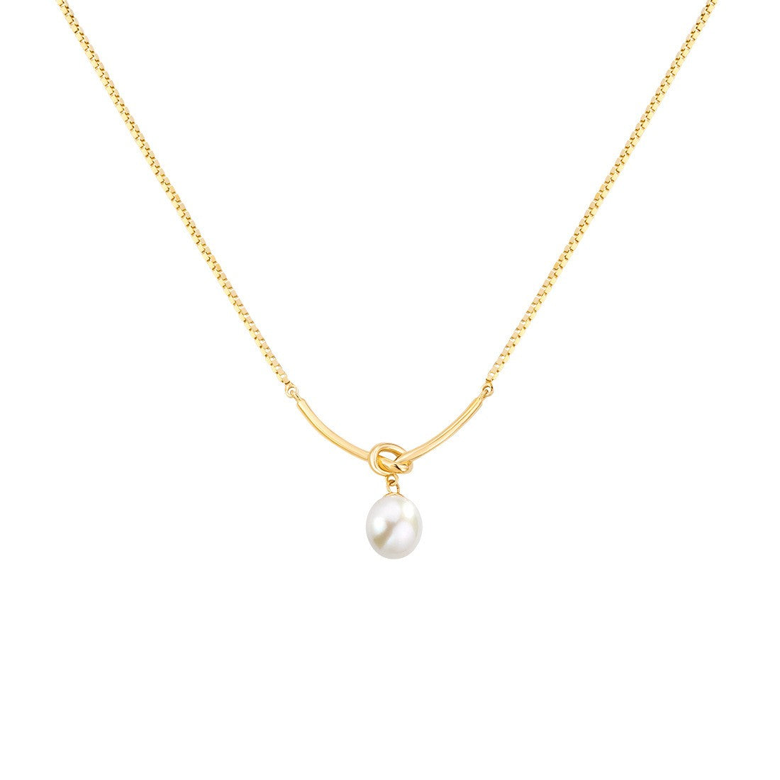 Curved Bar Knot Pearl Necklace