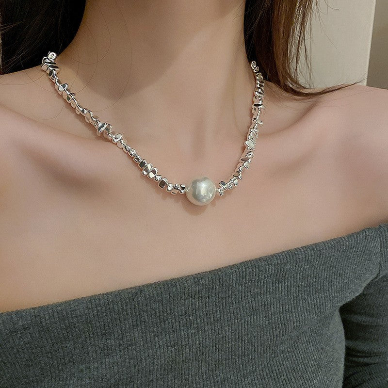 Pearl & Fragmented Link Necklace & Bracelet Set