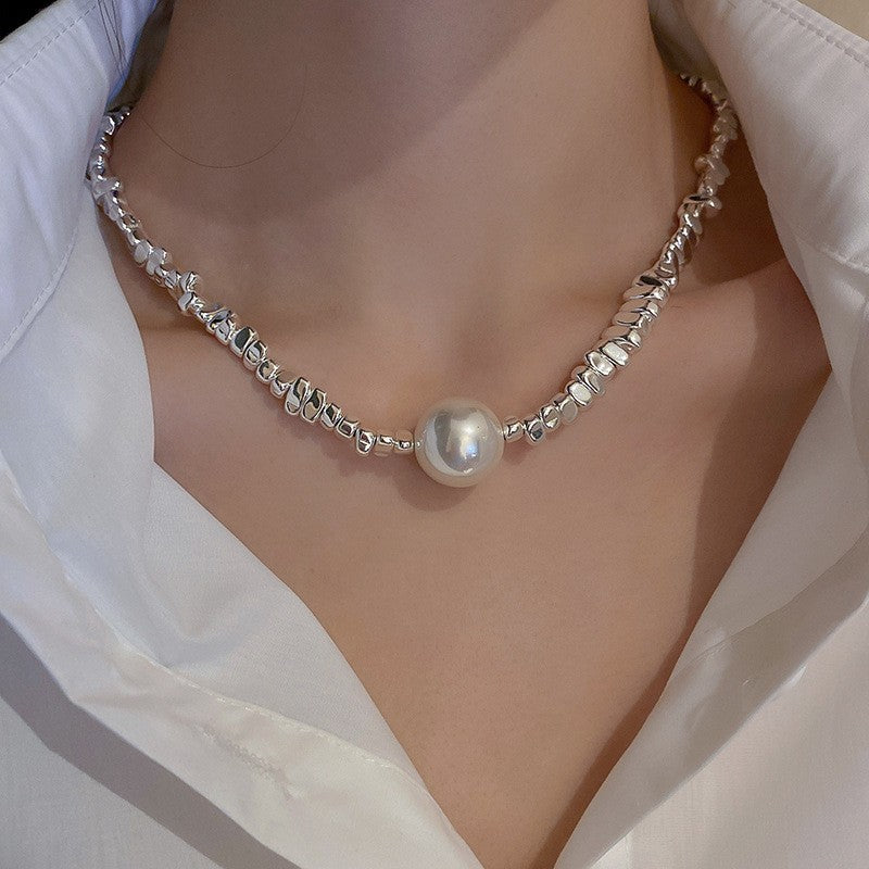 Pearl & Fragmented Link Necklace & Bracelet Set