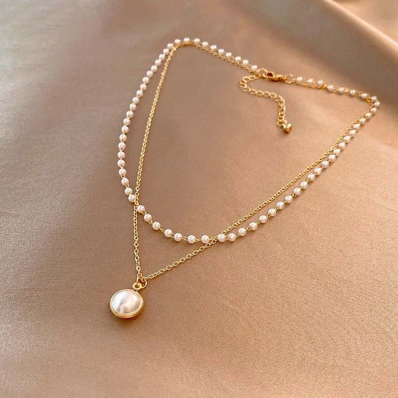 Pearl Bead & Disc Pendant Necklace