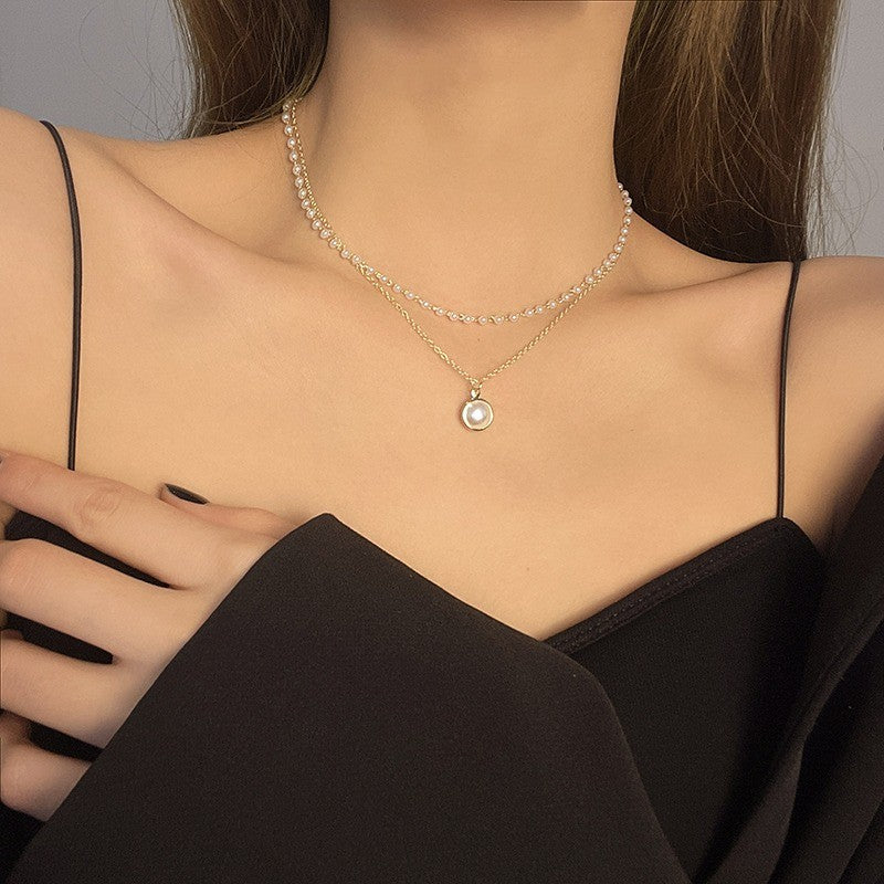 Pearl Bead & Disc Pendant Necklace