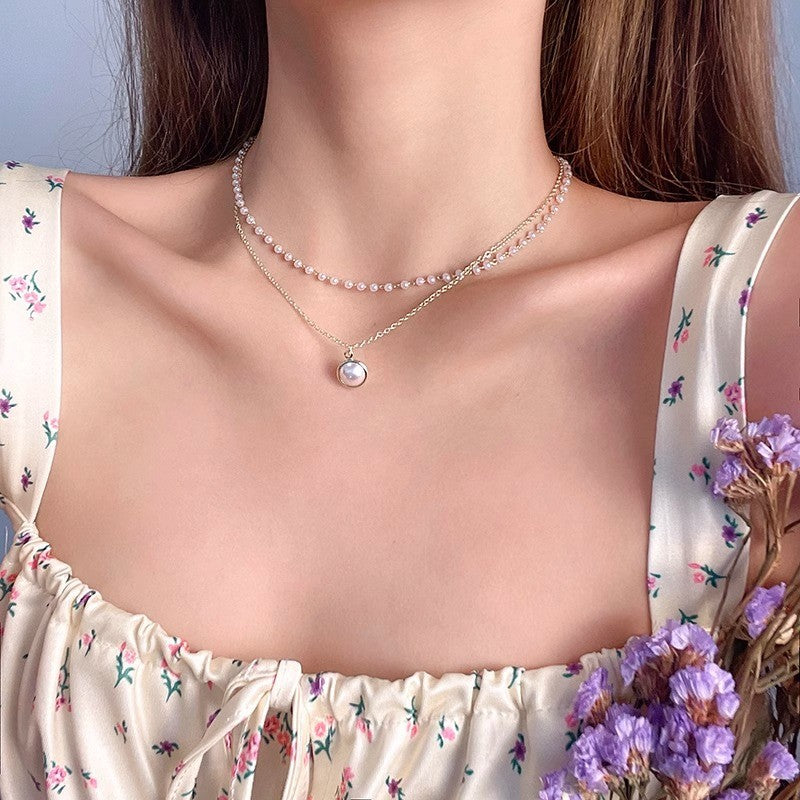 Pearl Bead & Disc Pendant Necklace