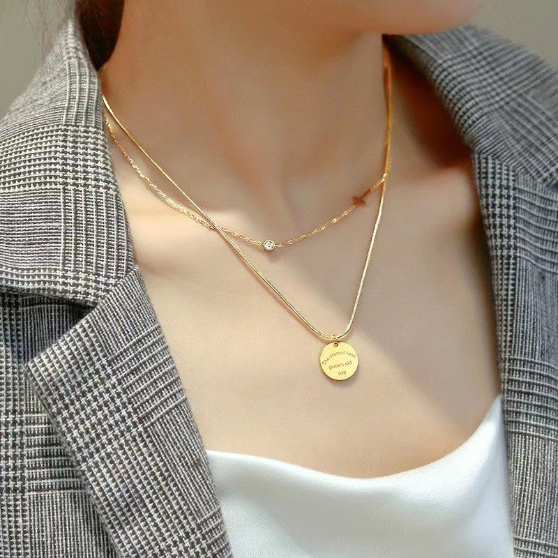 Cross & Disc Layered Necklace