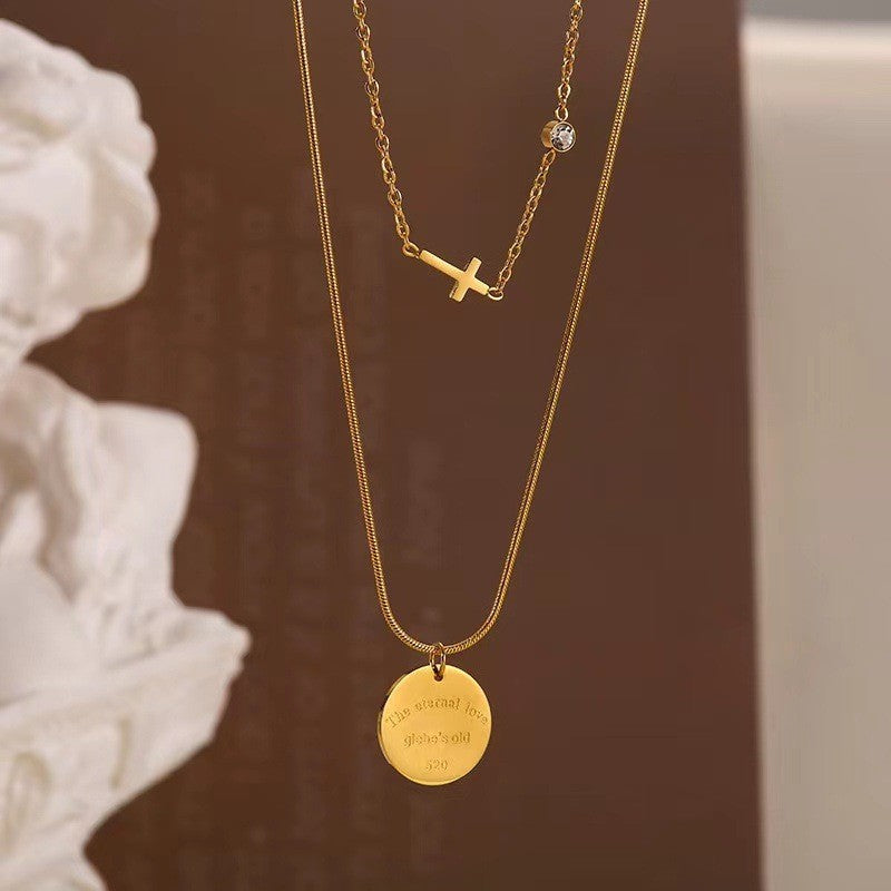 Cross & Disc Layered Necklace