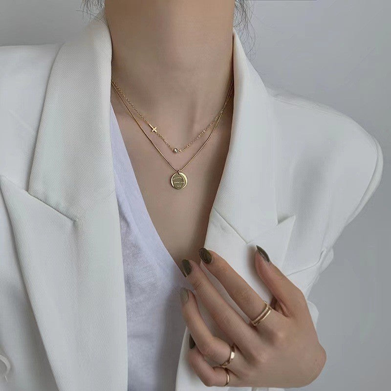 Cross & Disc Layered Necklace