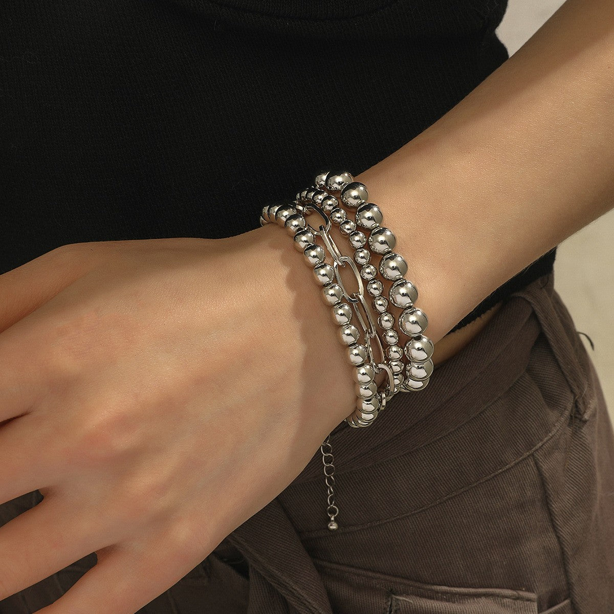 Pearl Circle & Coin Charm Bracelet Set