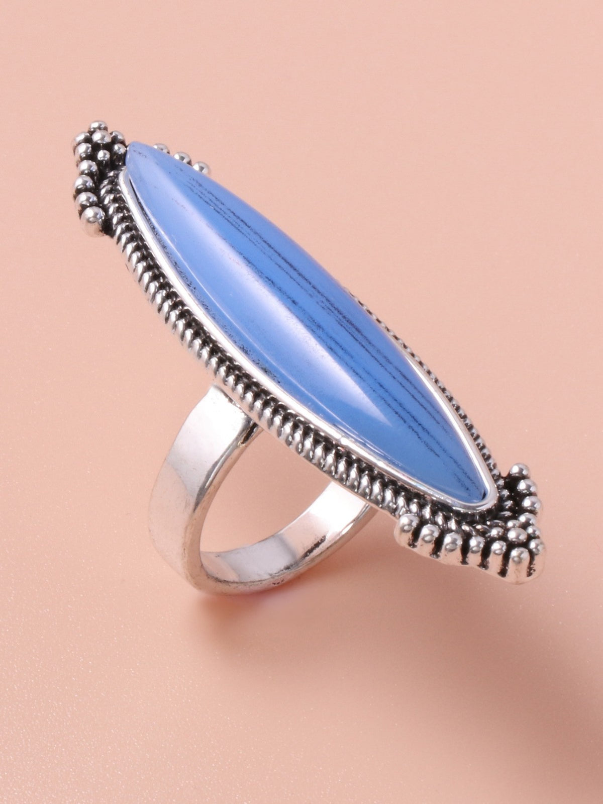 Blue Striped Marquise Ring