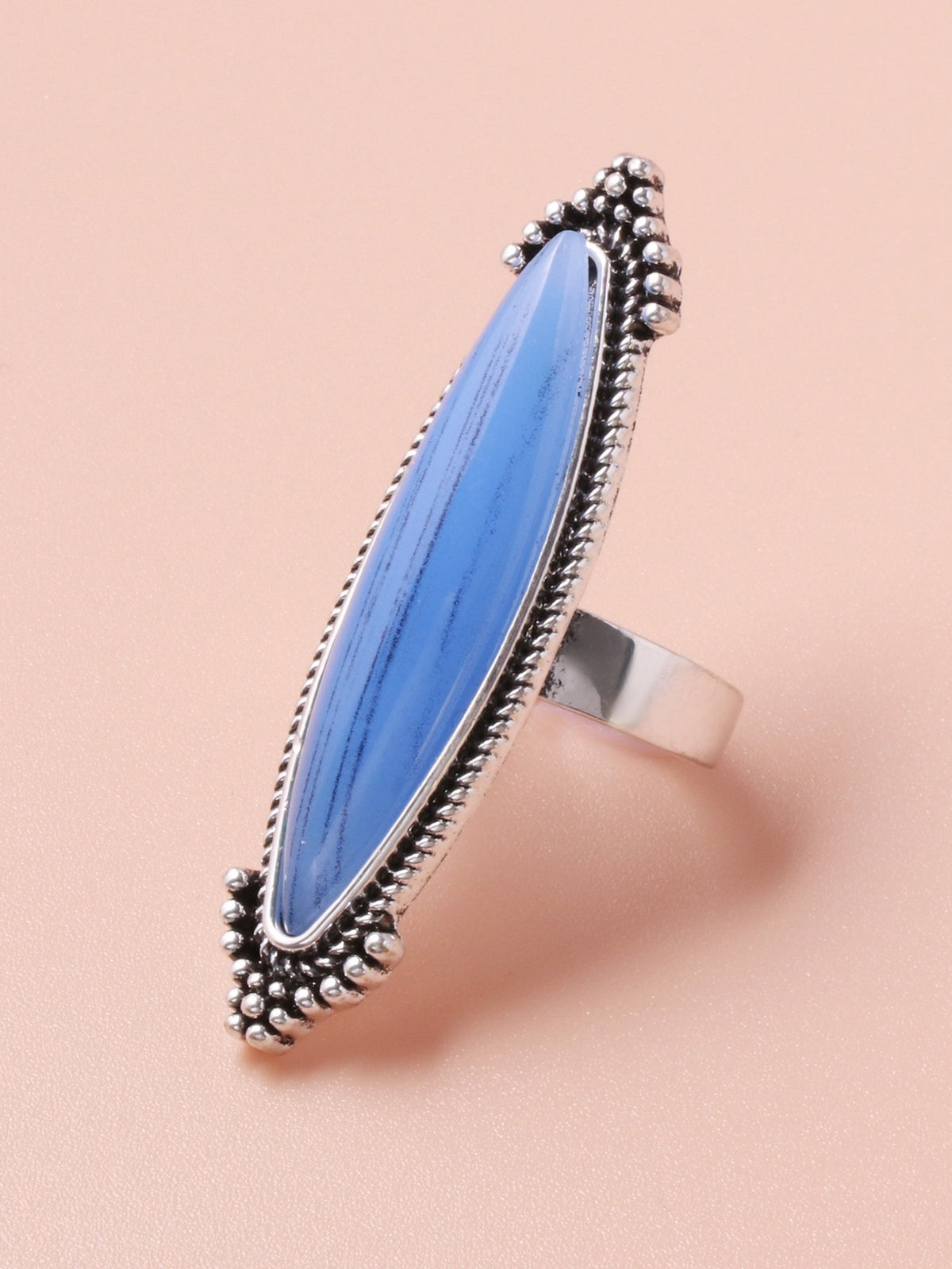 Blue Striped Marquise Ring