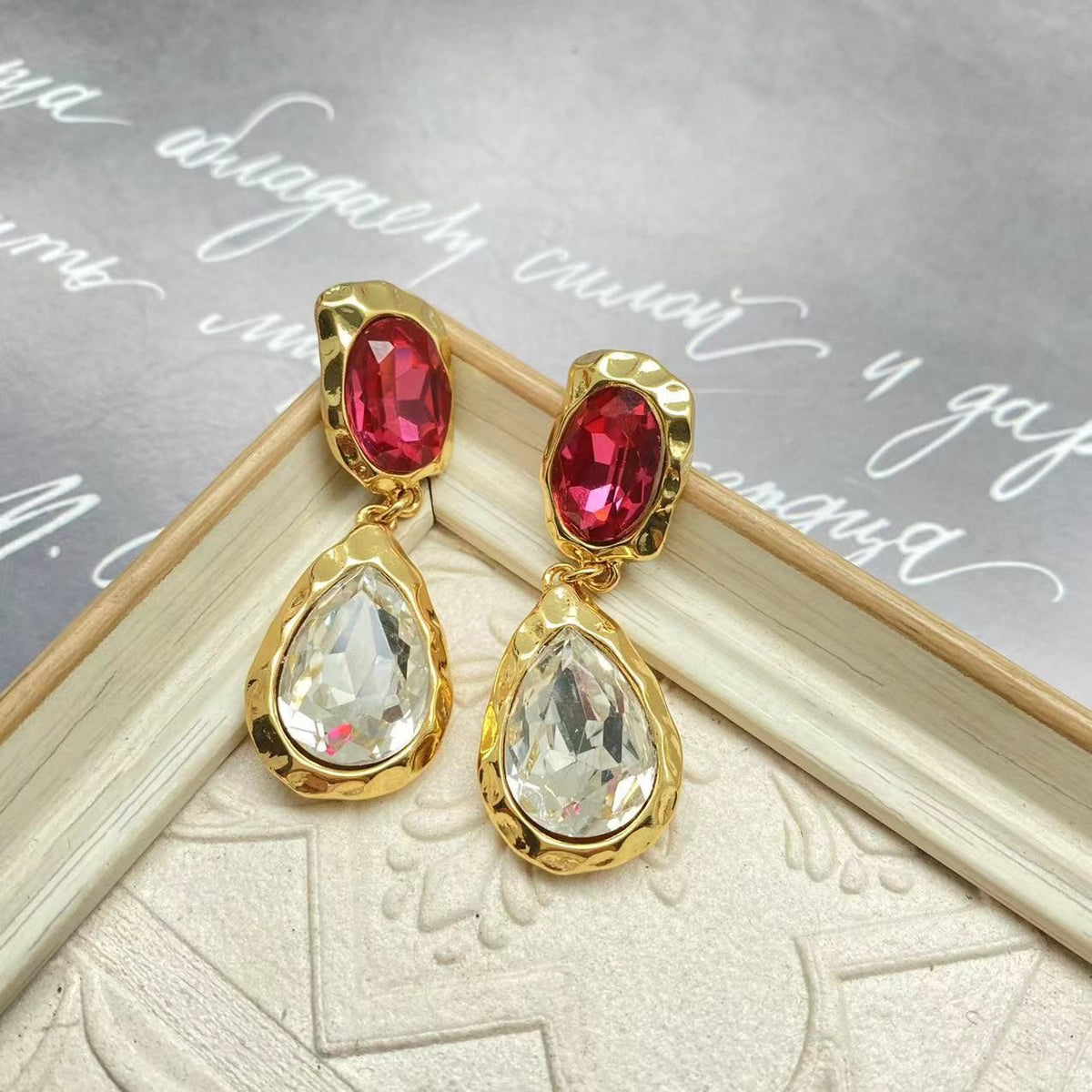 Red Crystal Teardrop Dangle Earrings