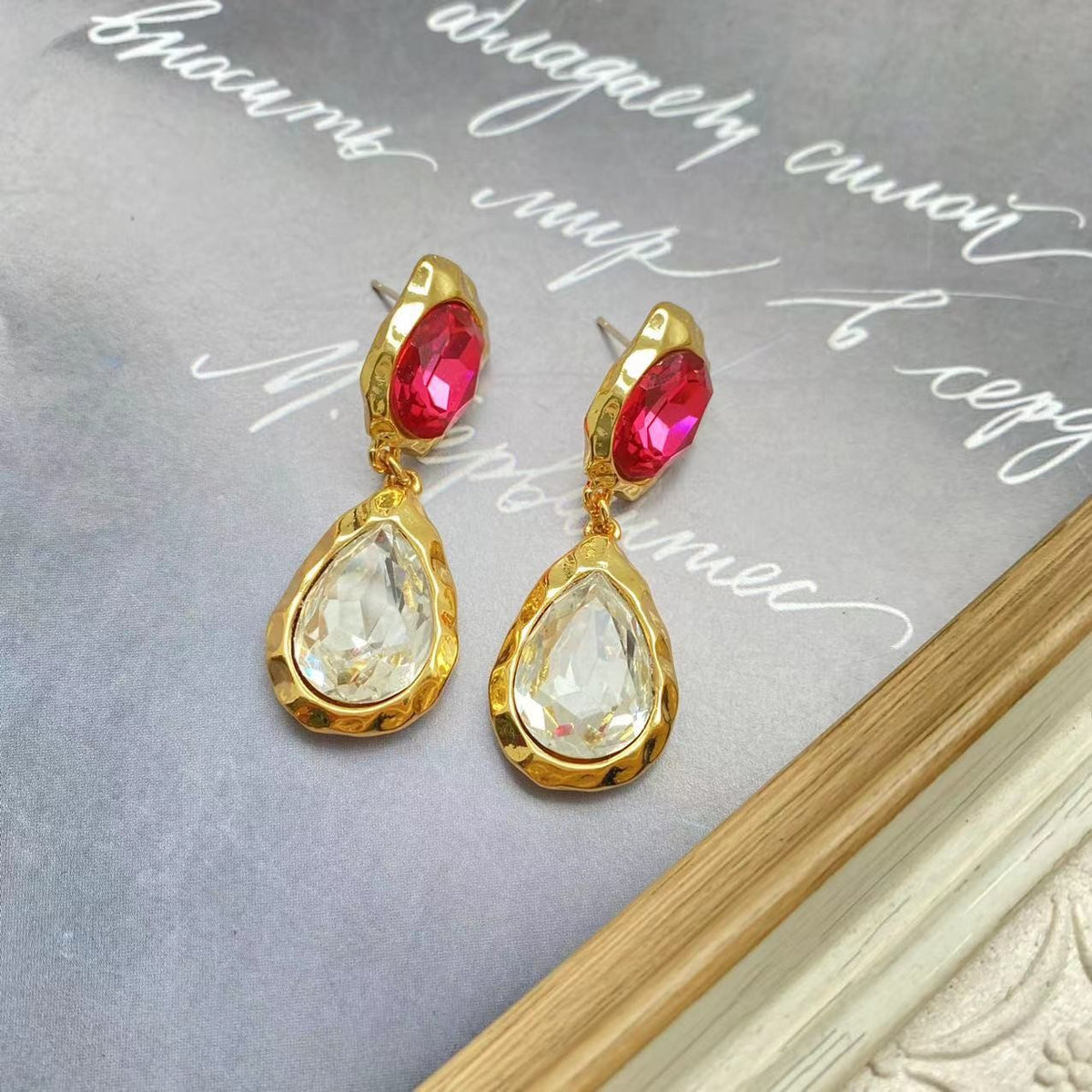 Red Crystal Teardrop Dangle Earrings