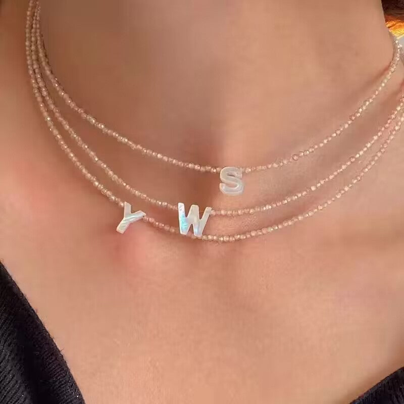 Layered Shell Initial Beaded Necklace