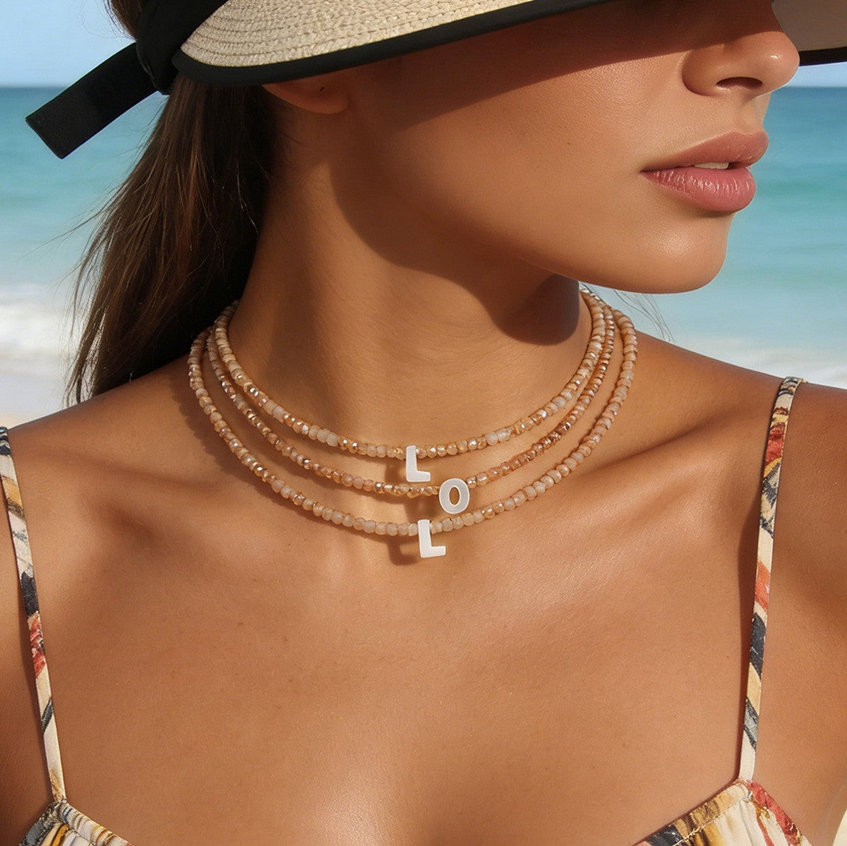 Layered Shell Initial Beaded Necklace