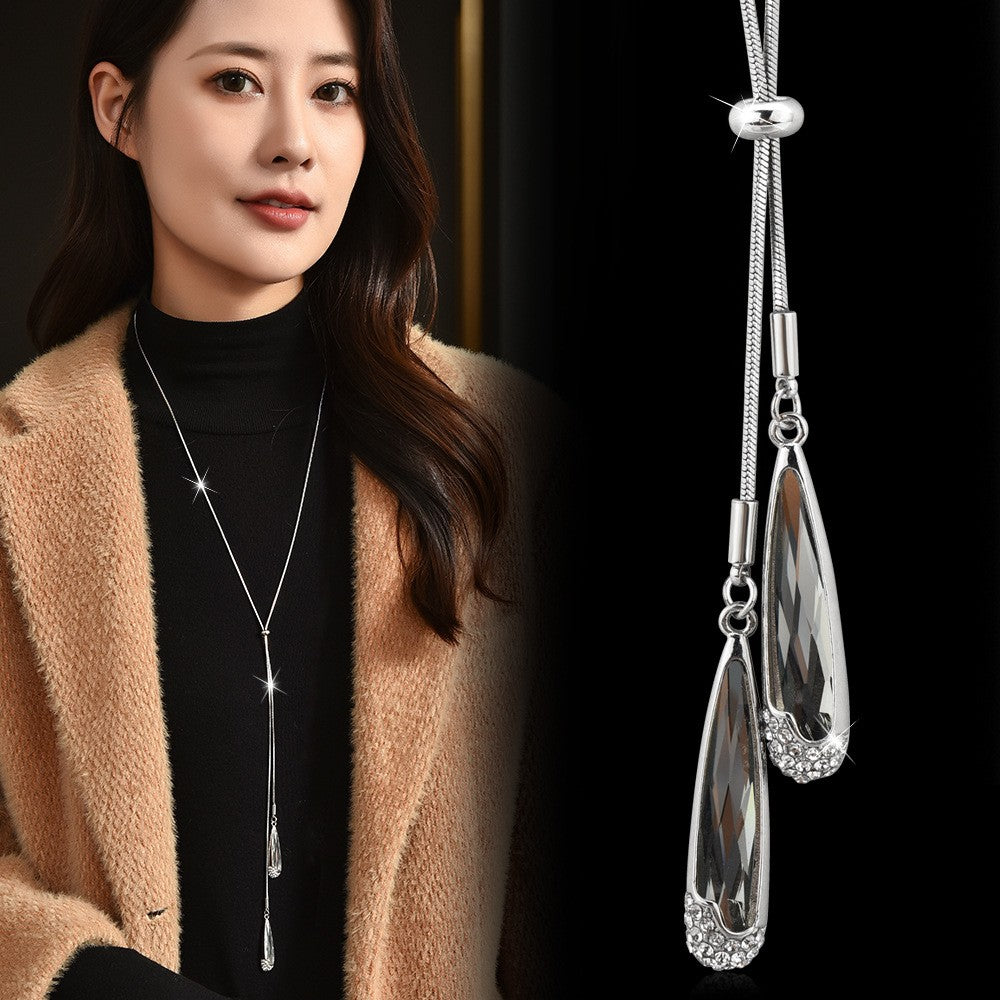 Crystal Teardrop Lariat Necklace