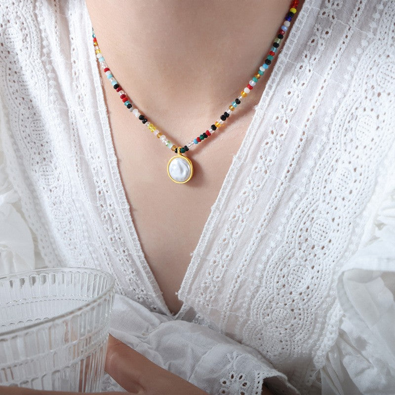 Colorful Bead Baroque Pearl Necklace