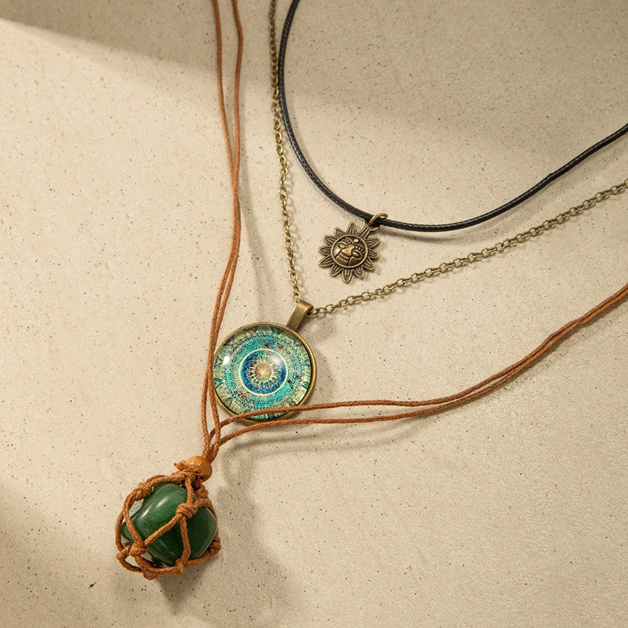 Layered Turquoise & Eye Pendant Necklace