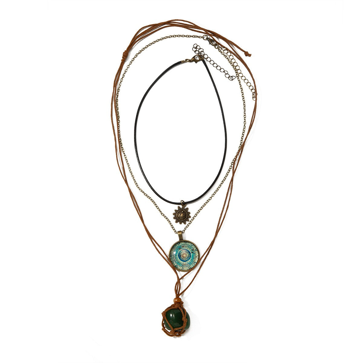Layered Turquoise & Eye Pendant Necklace