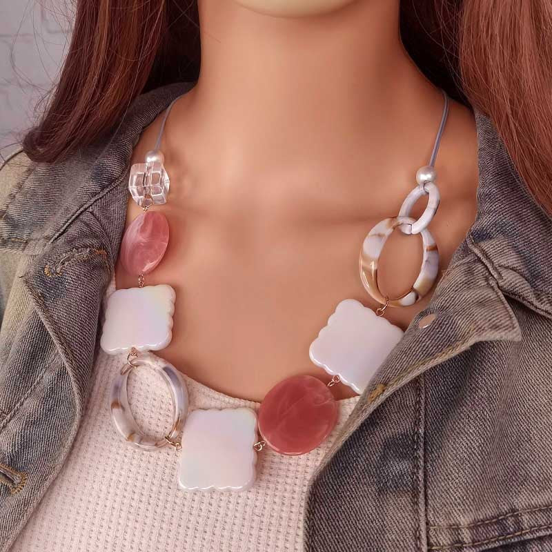 Iridescent Geometric Statement Necklace