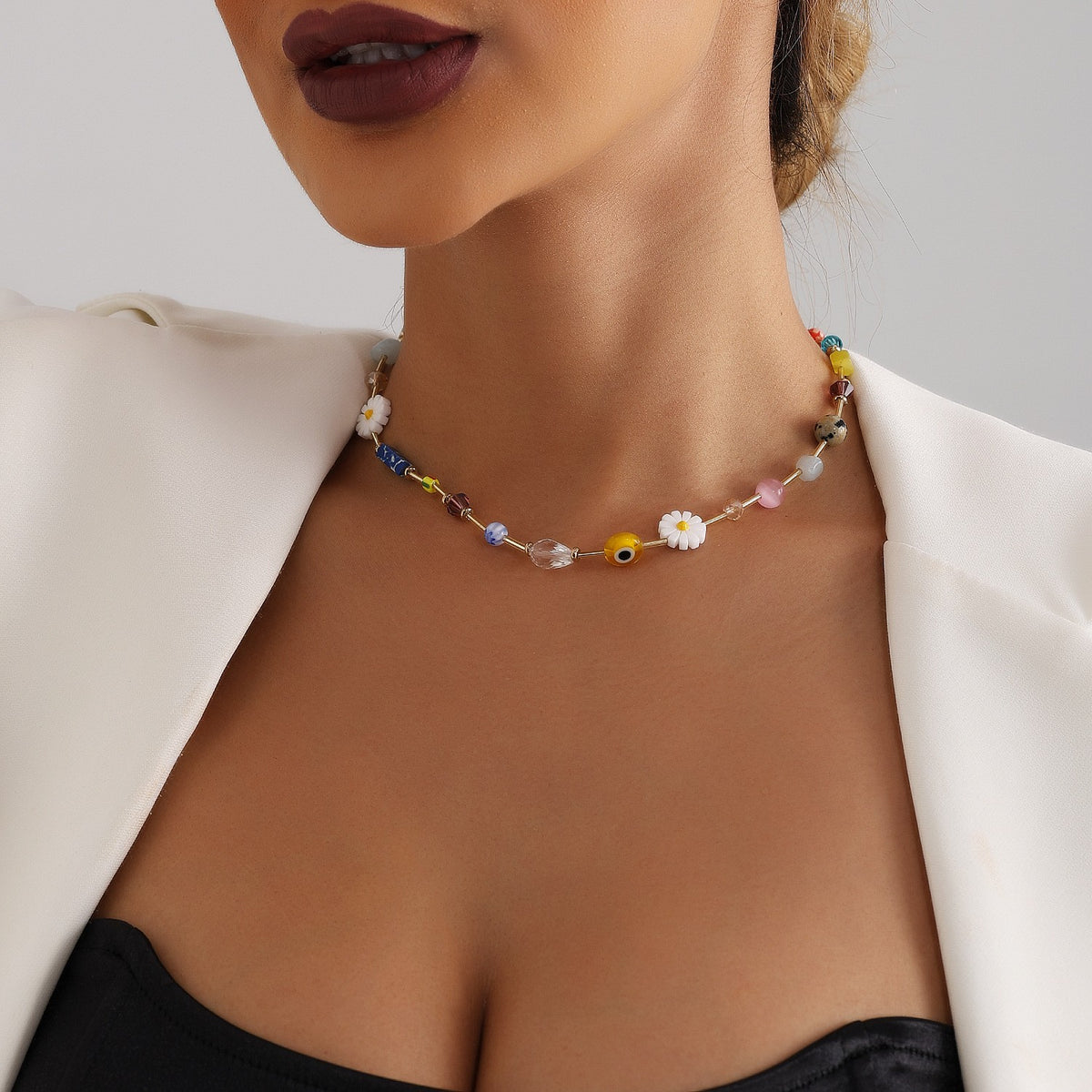 Daisy & Crystal Beaded Necklace