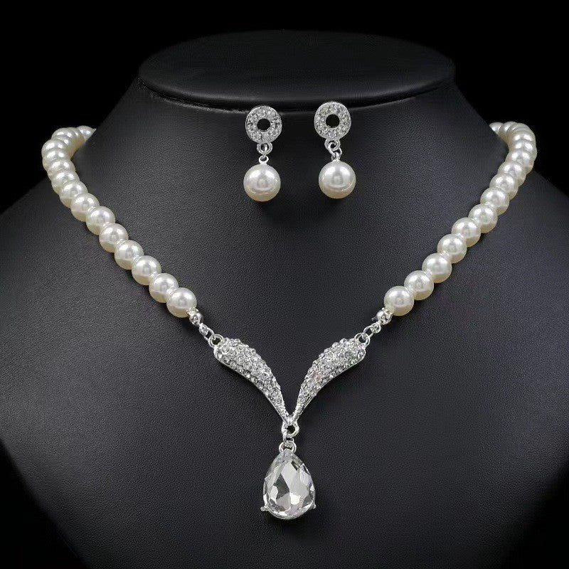 Pearl & Crystal Wing Necklace Set