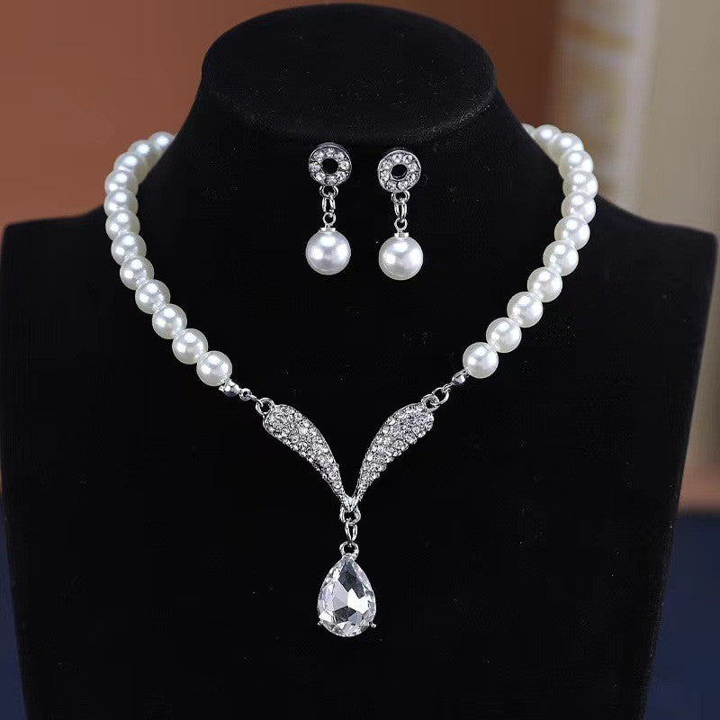 Pearl & Crystal Wing Necklace Set