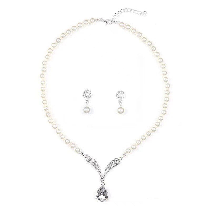 Pearl & Crystal Wing Necklace Set