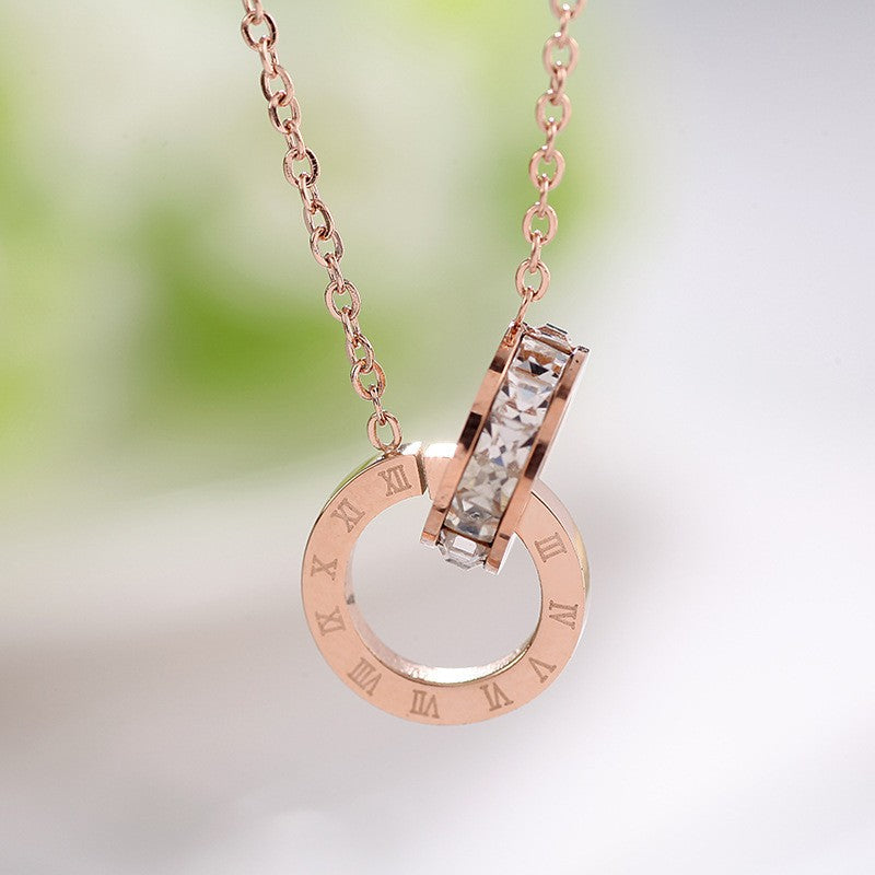 Roman Numeral Crystal Circle Necklace