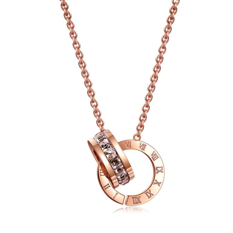 Roman Numeral Crystal Circle Necklace
