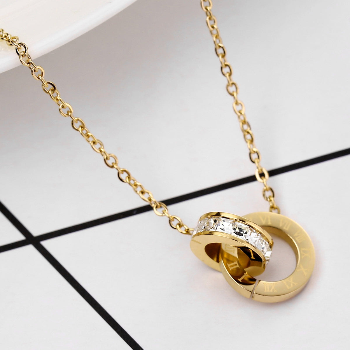 Roman Numeral Crystal Circle Necklace