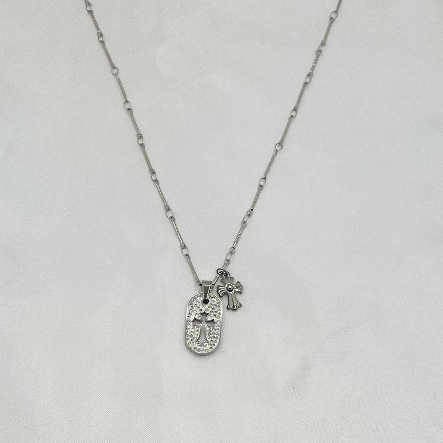 Crystal Cross Oval Necklace