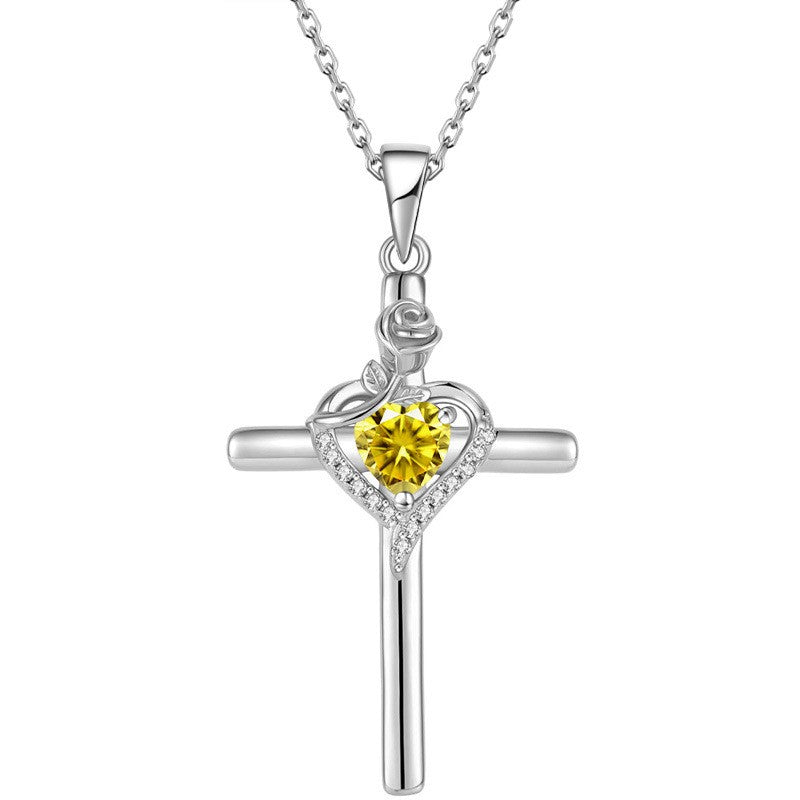 Crystal Heart Cross Necklace
