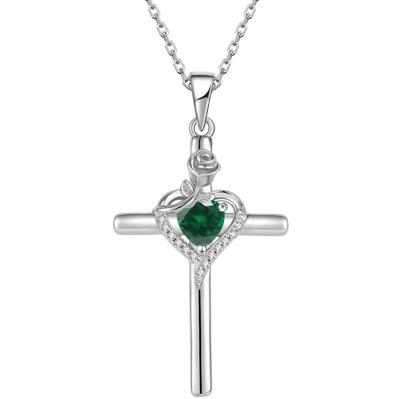 Crystal Heart Cross Necklace