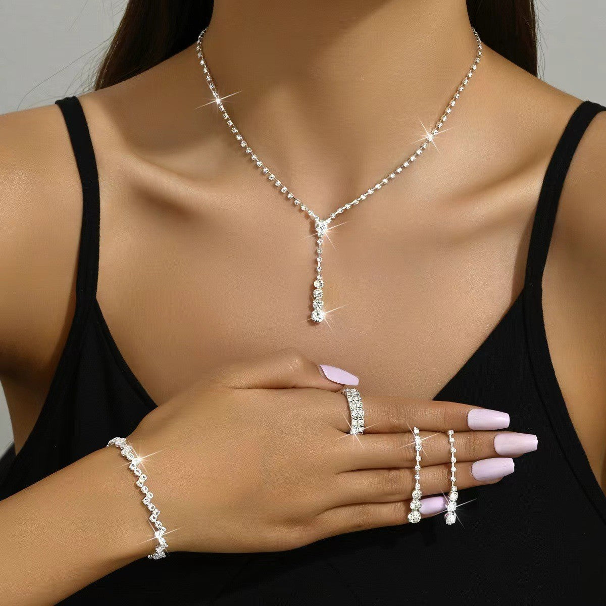 Crystal Cluster Y-Necklace & Earring Set