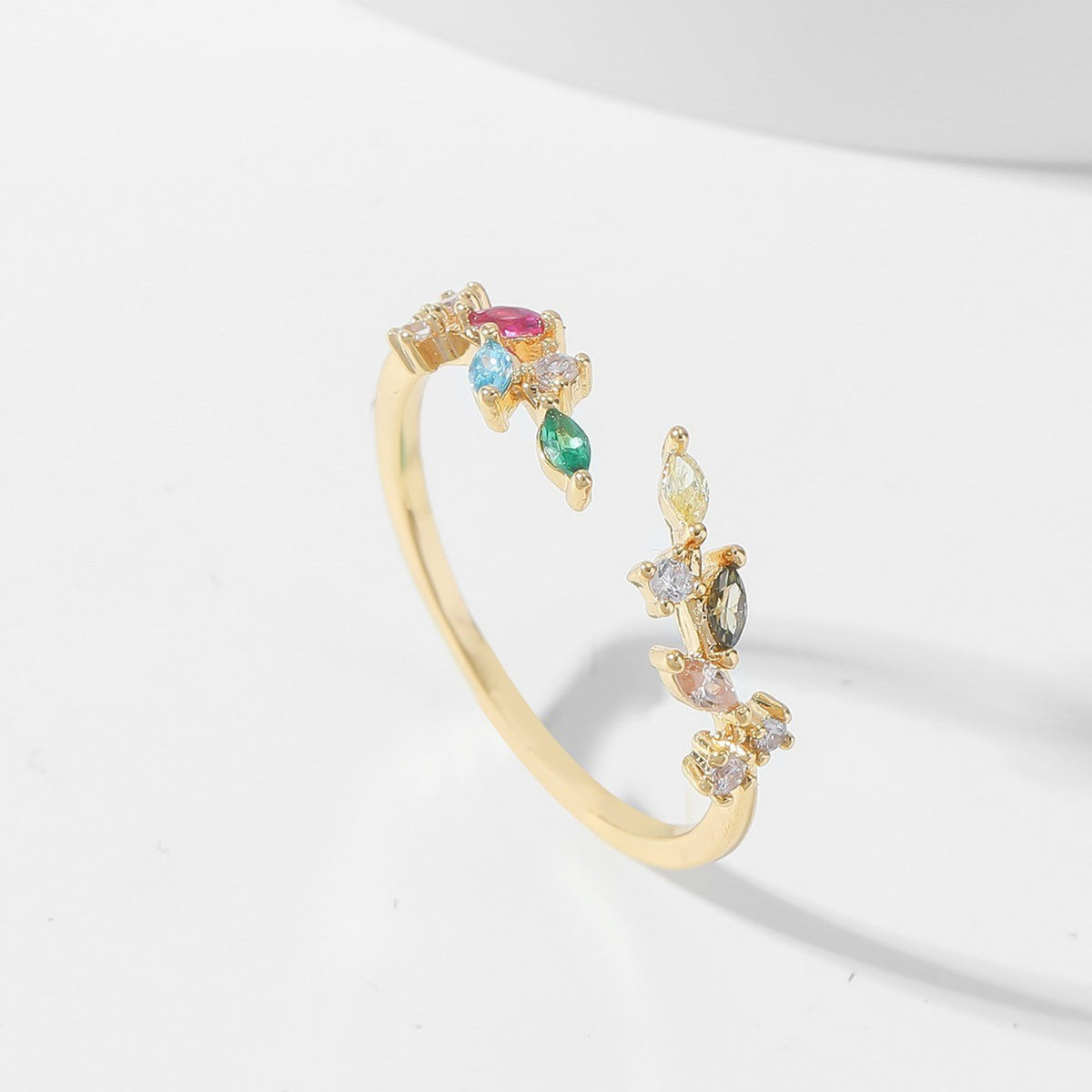Colorful Gemstone Leaf Open Ring
