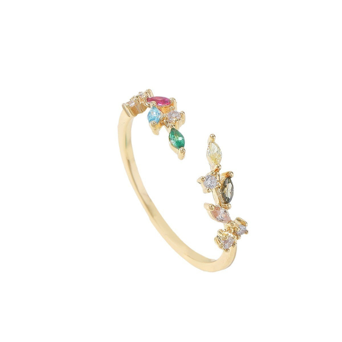Colorful Gemstone Leaf Open Ring