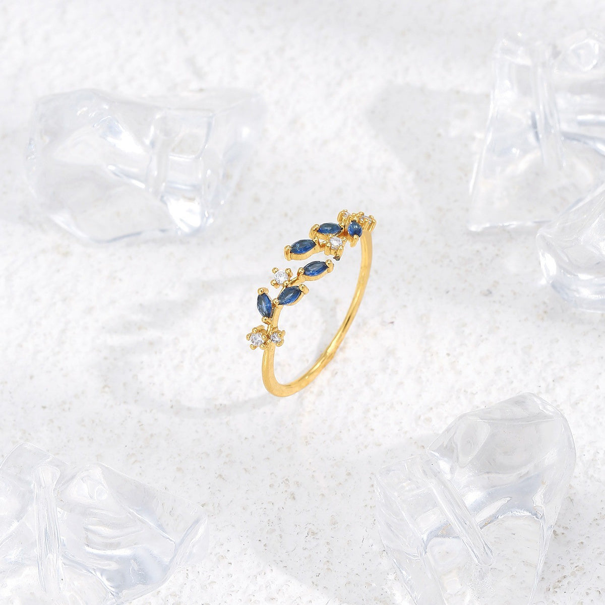 Colorful Gemstone Leaf Open Ring