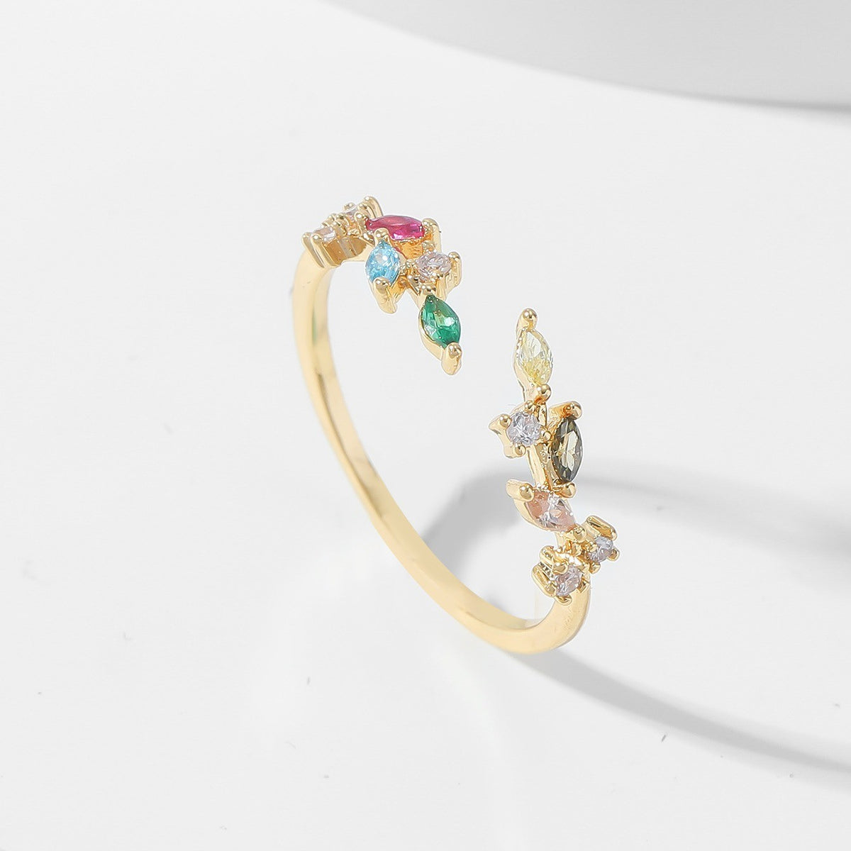 Colorful Gemstone Leaf Open Ring