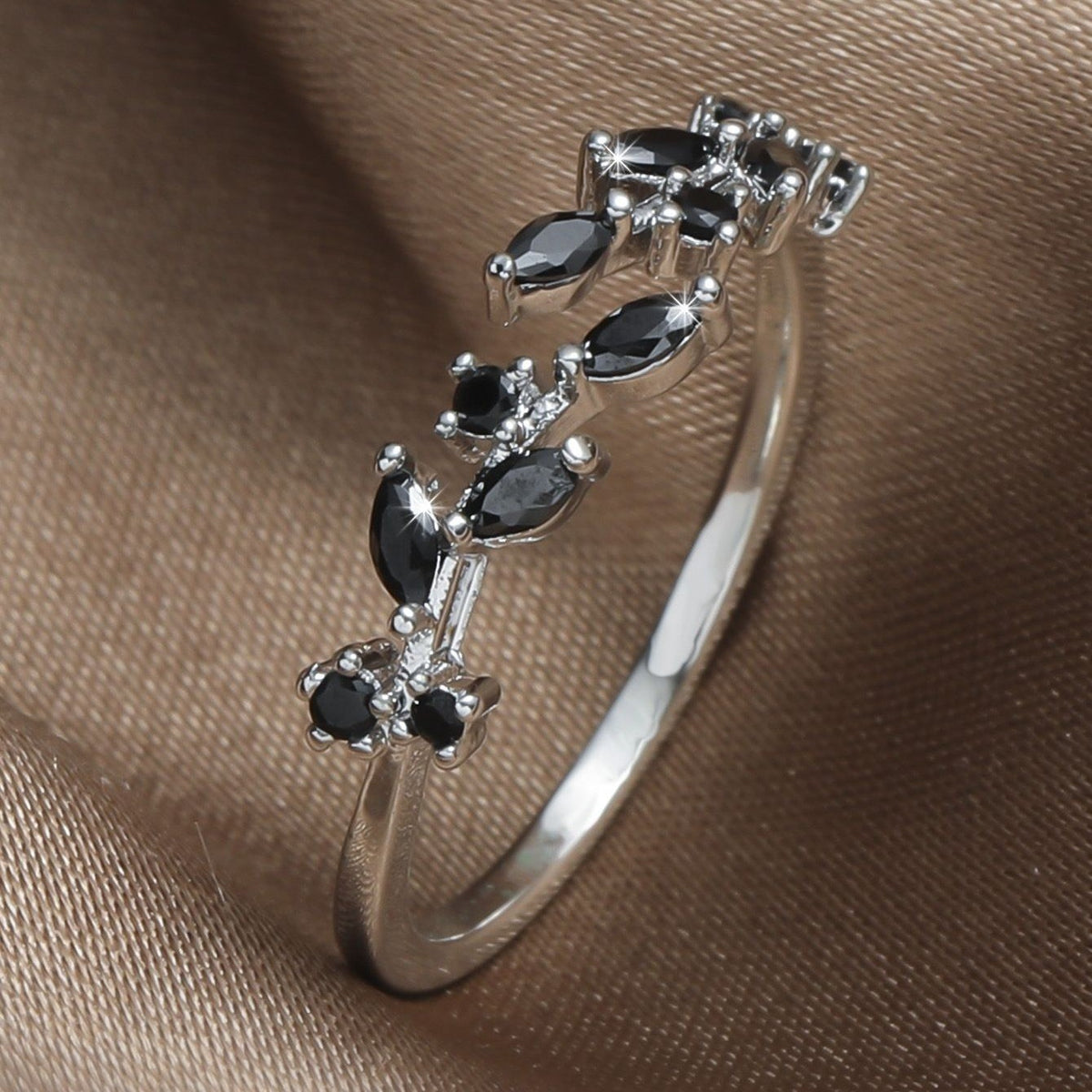 Colorful Gemstone Leaf Open Ring