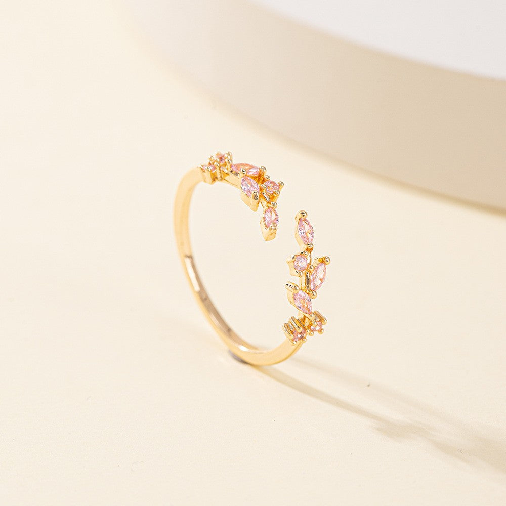 Colorful Gemstone Leaf Open Ring