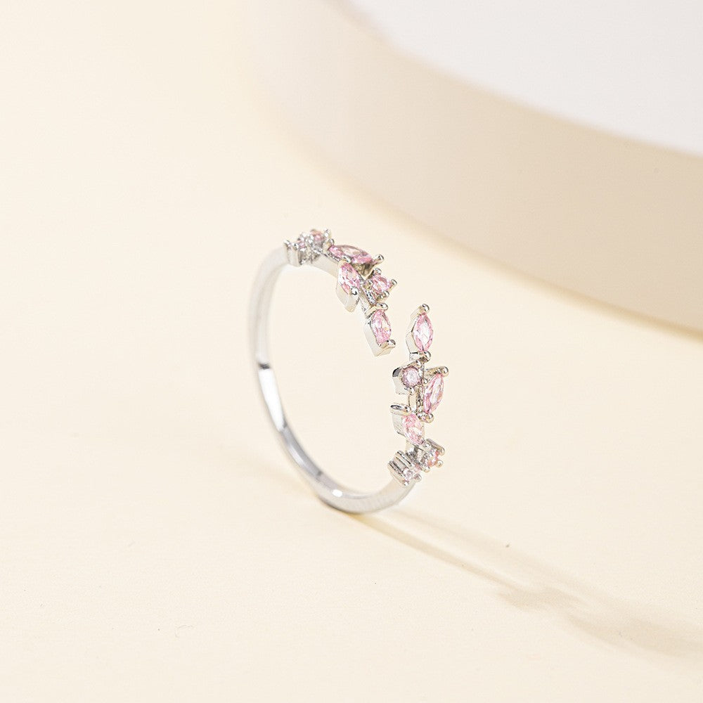 Colorful Gemstone Leaf Open Ring