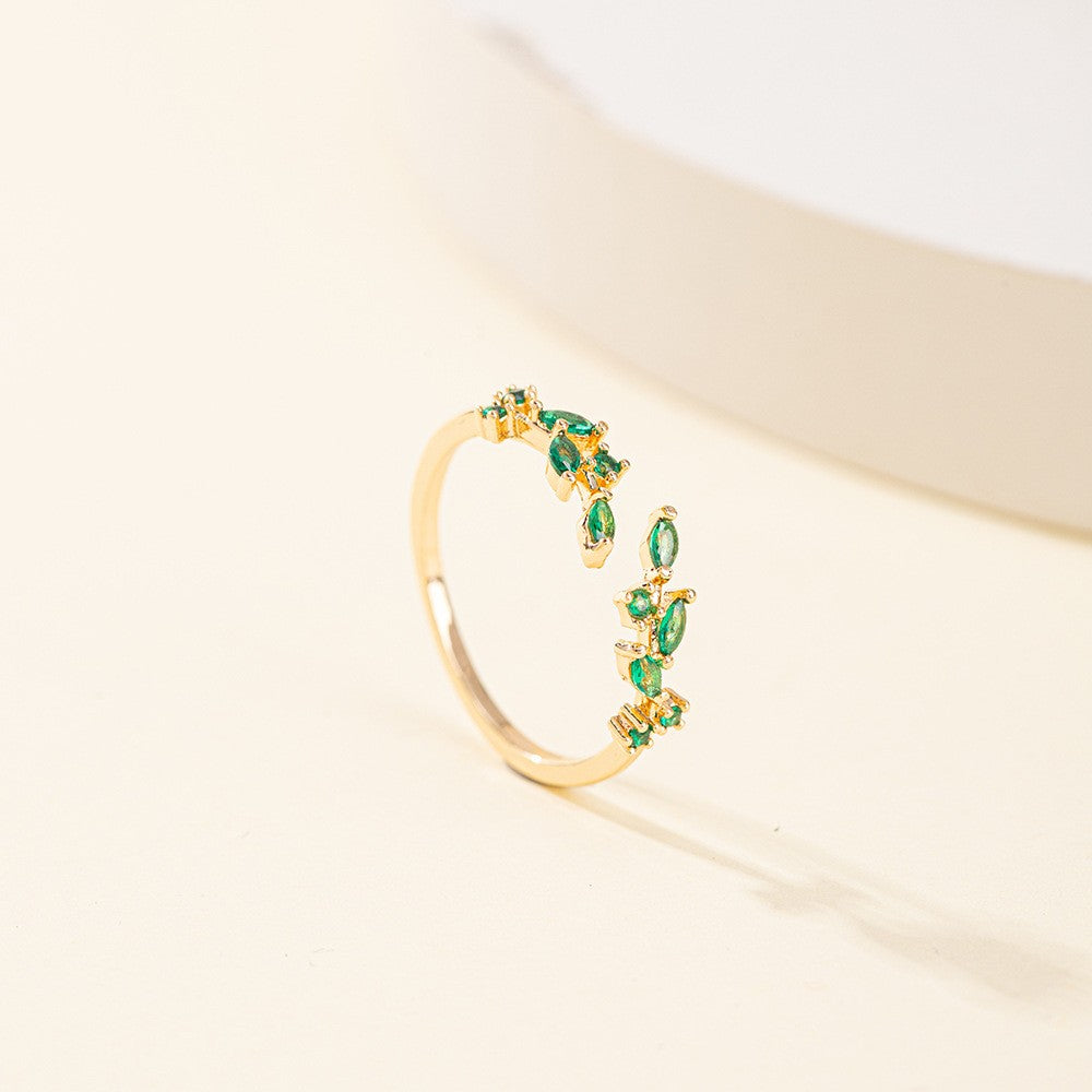 Colorful Gemstone Leaf Open Ring