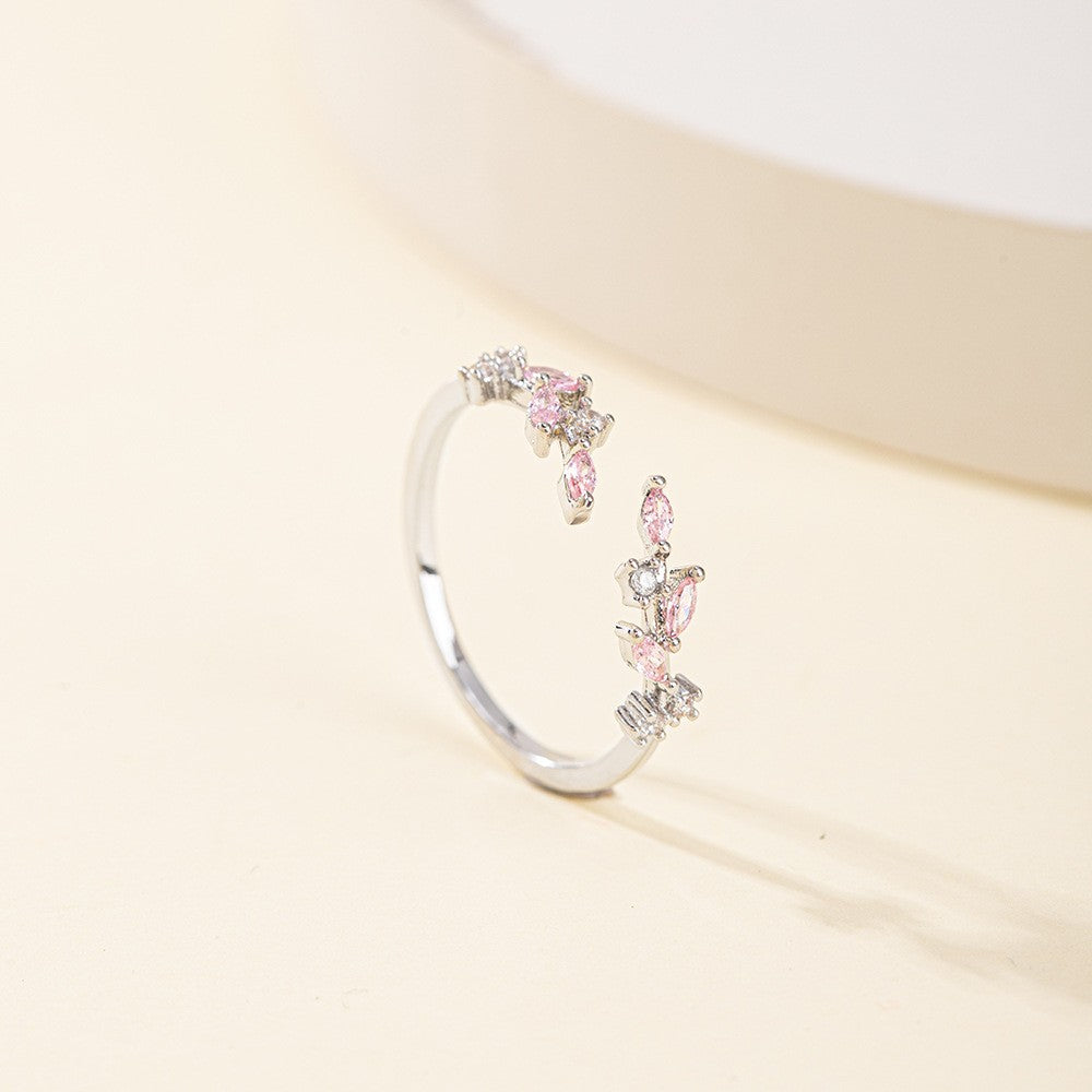 Colorful Gemstone Leaf Open Ring