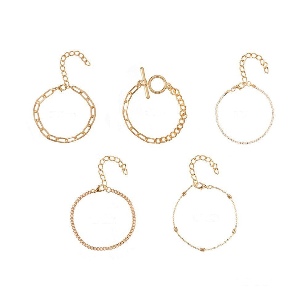 Mixed Chain & Rhinestone Multi-Layer Bracelet Set