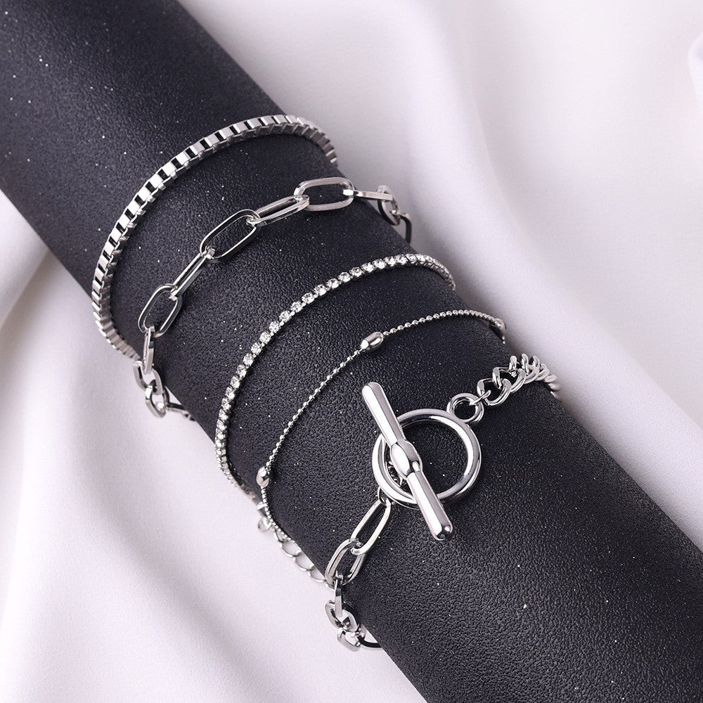 Mixed Chain & Rhinestone Multi-Layer Bracelet Set