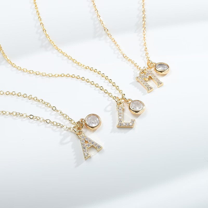 Crystal Initial & Round Charm Necklace