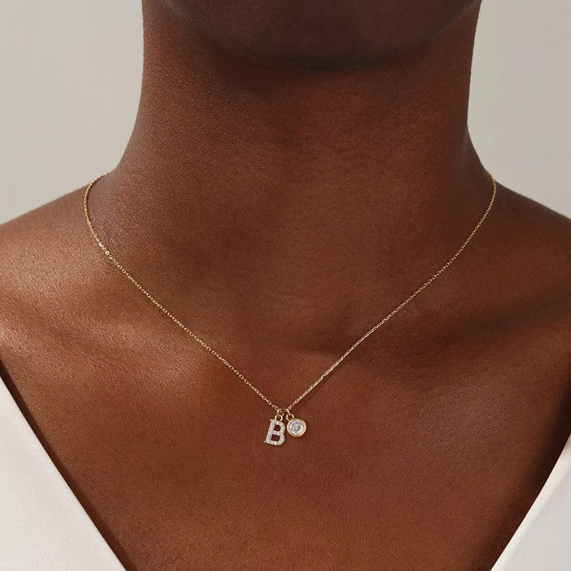 Crystal Initial & Round Charm Necklace