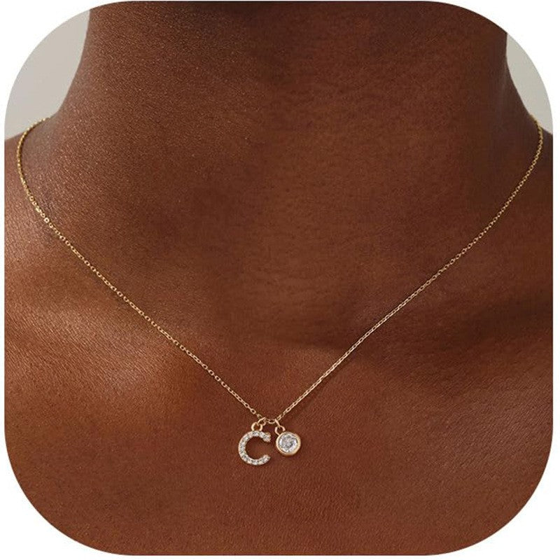 Crystal Initial & Round Charm Necklace